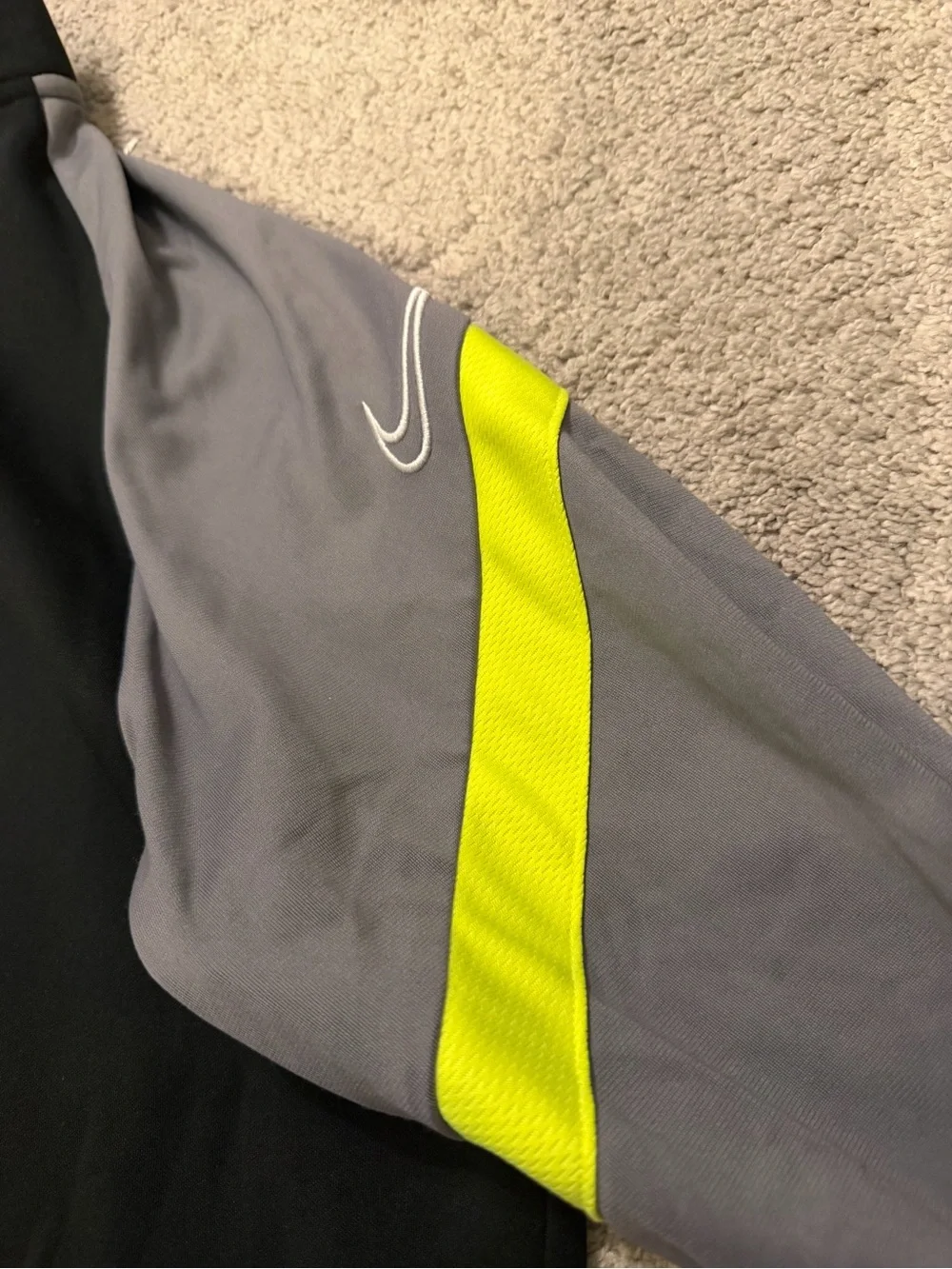 Nike Black Pullover with Gray Sleeves and Neon Yellow Stripe